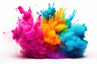 Explosion of full colored powder white background creativity splattered.