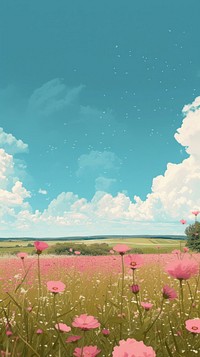 Flower field wallpaper landscape grassland outdoors.