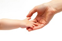 Mother with baby hand finger white background togetherness.
