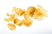 Potato chips snack food white background.