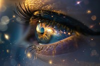Galaxy reflecting in a women eye astronomy nature light.