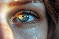Galaxy reflecting in a women eye skin cosmetics portrait.