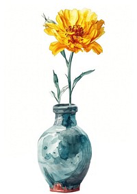 Vase flower watercolor art yellow craft.