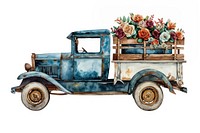 Vintage car watercolor vehicle flower truck.