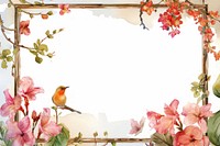 Illustration of vintage picture frame flower plant bird.