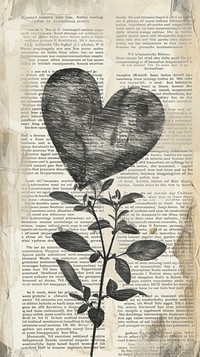 Heart ephemera text newspaper drawing.