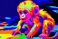 Black light oil painting baby monkey wildlife mammal animal.