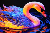 Black light oil painting of swan flamingo outdoors animal.