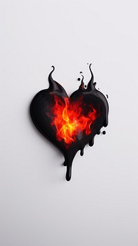 Black burning heart icon flame fire symbol.