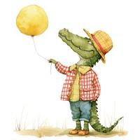 Crocodile watercolor balloon holding representation.