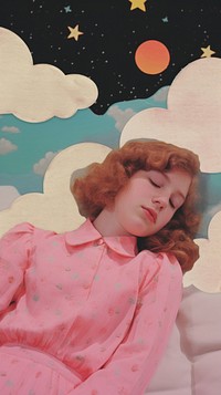 Girl sleep craft collage sleeping portrait art.