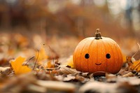 Happy pumpkin in autumn wallpaper cute halloween anthropomorphic jack-o'-lantern.