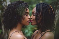 Lesbian black couple kiss portrait kissing adult.