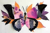 Cut paper collage with butterfly purple art insect.