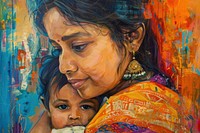 Modern indian american mother painting portrait adult.