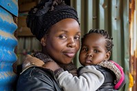 Modern south african mom portrait togetherness homelessness.