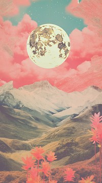 Mountain sunset craft collage space landscape astronomy.