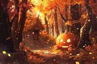Pumpkin in autumn wallpaper cute halloween anthropomorphic jack-o'-lantern.