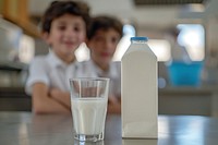 Milk carton glass table dairy.