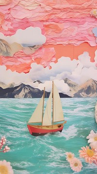 Sea craft collage art watercraft painting.