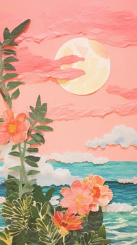 Sea sunset craft collage art painting outdoors.