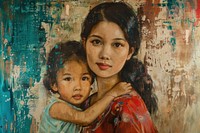 Southeast asian young mother portrait painting adult.