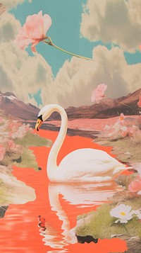 Swan craft collage painting animal plant.