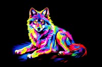 Black light oil painting of a wolf animal mammal yellow.