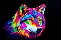 Black light oil painting of a wolf mammal animal purple.