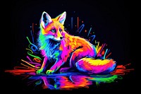 Black light oil painting of a fox animal mammal purple.