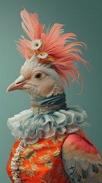 Bird costumes wearing Odalisque surrealism wallpaper animal portrait beak.