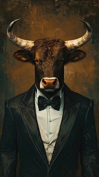 Bull costumes wearing tuxedo surrealism wallpaper portrait animal livestock.