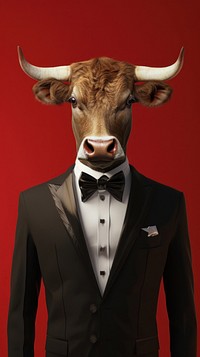 Bull costumes wearing tuxedo surrealism wallpaper animal livestock portrait.