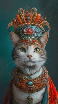 Cat costumes wearing Cleopatra surrealism wallpaper animal portrait jewelry.
