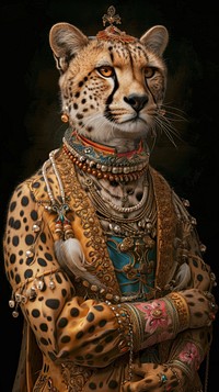 Cheetah costumes wearing Cleopatra surrealism wallpaper animal portrait mammal.