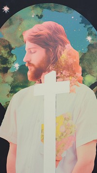 Jesus in cross portrait painting t-shirt.