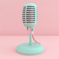 Vocalist microphone technology pink blue.