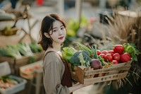 Young korean woman with homemade vegetable box in hands portrait adult food.