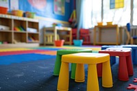 Extreme close up of nursery classroom kindergarten furniture chair.