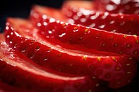 Extreme close up of half sliced strawberry food fruit plant.