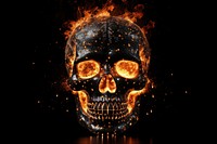 Fiery skull sparkle light glitter bonfire black background illuminated.