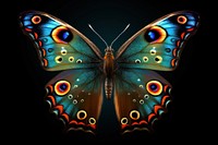 Peacock butterfly sparkle light glitter animal insect black background.