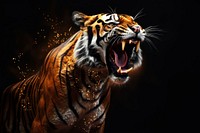 Tiger roaring sparkle light glitter wildlife animal mammal.