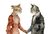 Two cats holding hands watercolor animal mammal adult.