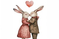 Two rabbits hugging watercolor mammal representation togetherness.