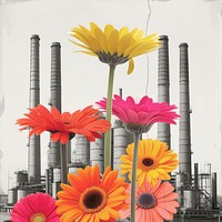 Paper collage of factory flower architecture sunflower.