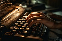 Typing on a keyboard hand electronics typewriter.