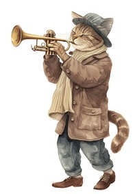 Cat playing trumpet watercolor clothing performance trumpeter.