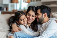 Family sitting on a sofa adult affectionate togetherness.