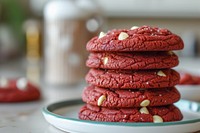 Red velvet cookies plate food confectionery.